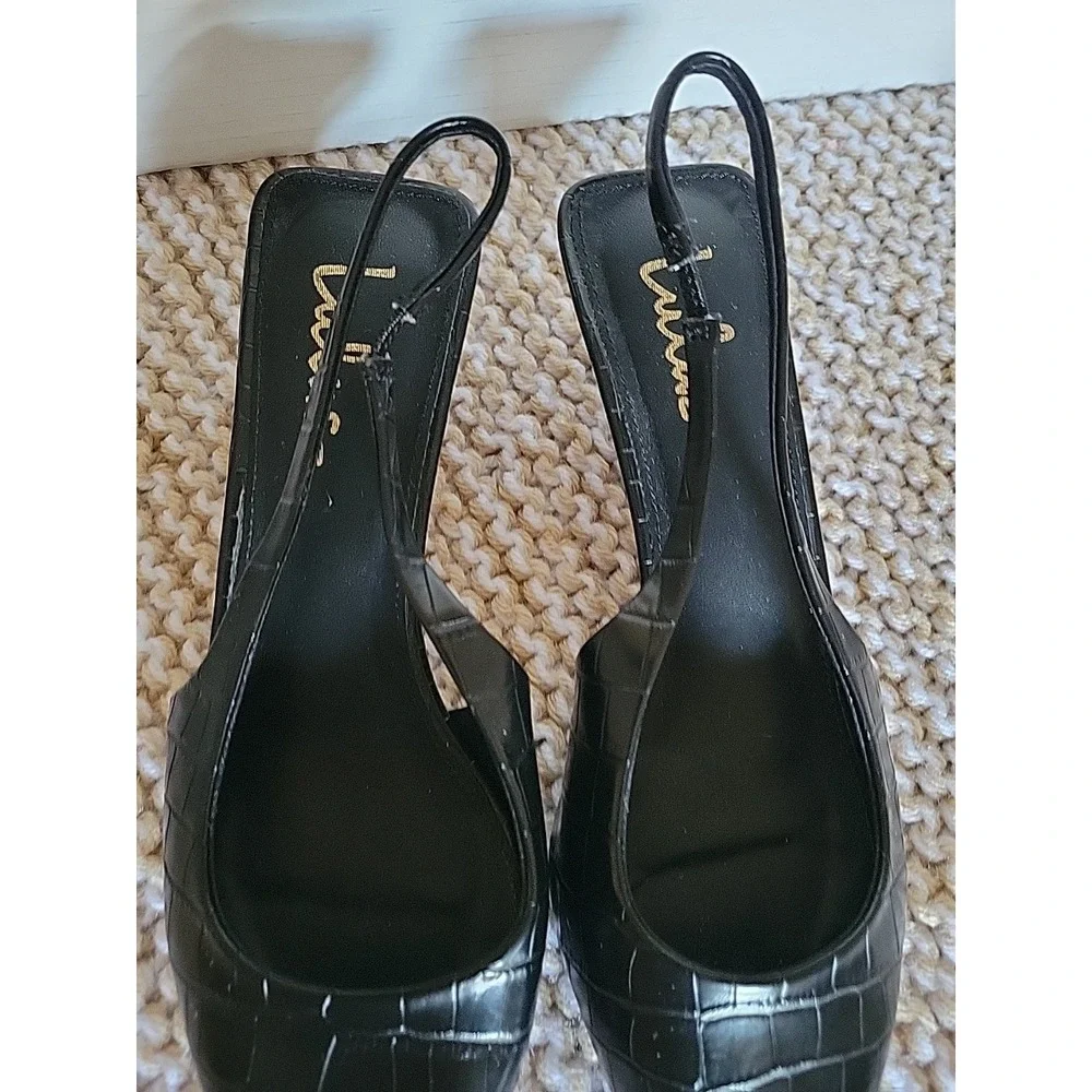 Lulus Boden Black Croc-embossed Kitten Heel Slingback Pumps - Size 9 - Picture 3 of 10